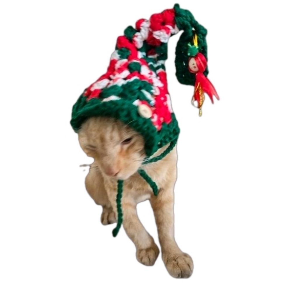 Handmade Crochet Santa Hat for Medium to Large Pets Christmas Dog or Cat Costume - Picture 8 of 17